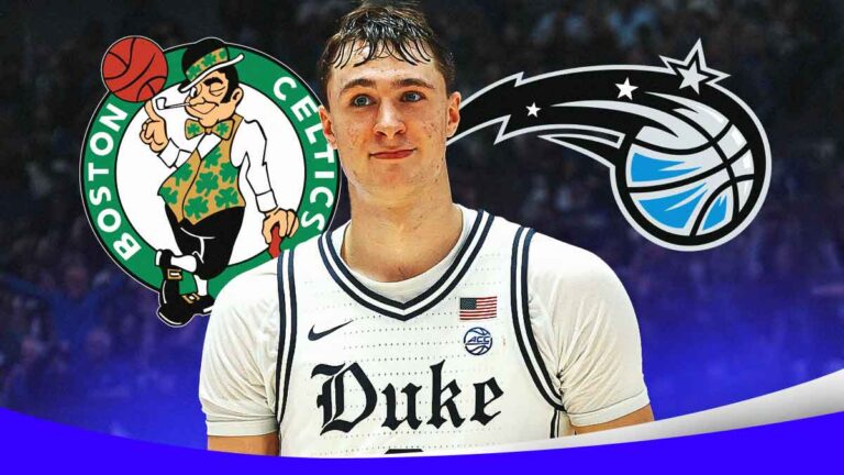 Duke basketball star Cooper Flagg catches the Magic-Celtics game