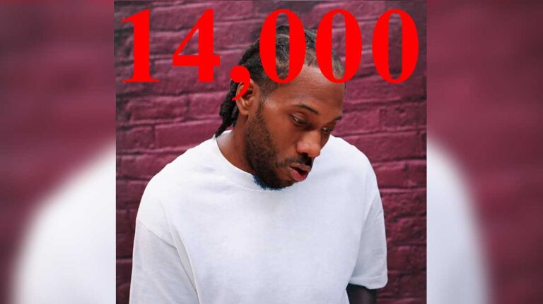 Kawhi Leonard of the Clippers reacts to reaching 14,000 career points