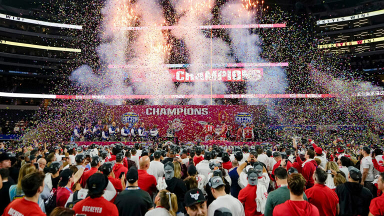 Ohio State football fans charge The Shoe after winning the National Championship